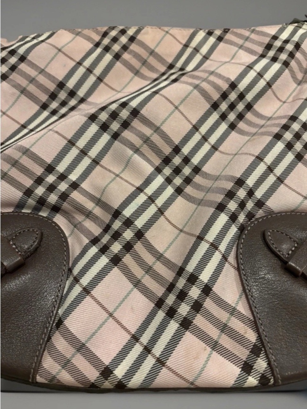 Vintage Burberry Blue Label Pink Nova Check Canvas Brown Leather Crossbody Bag - Picture 11 of 16